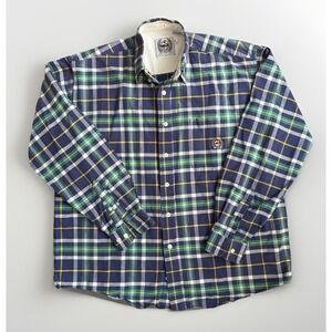 Vintage CINCH Western Plaid Long Sleeve Shirt Button Men's Med Blue Green cotton